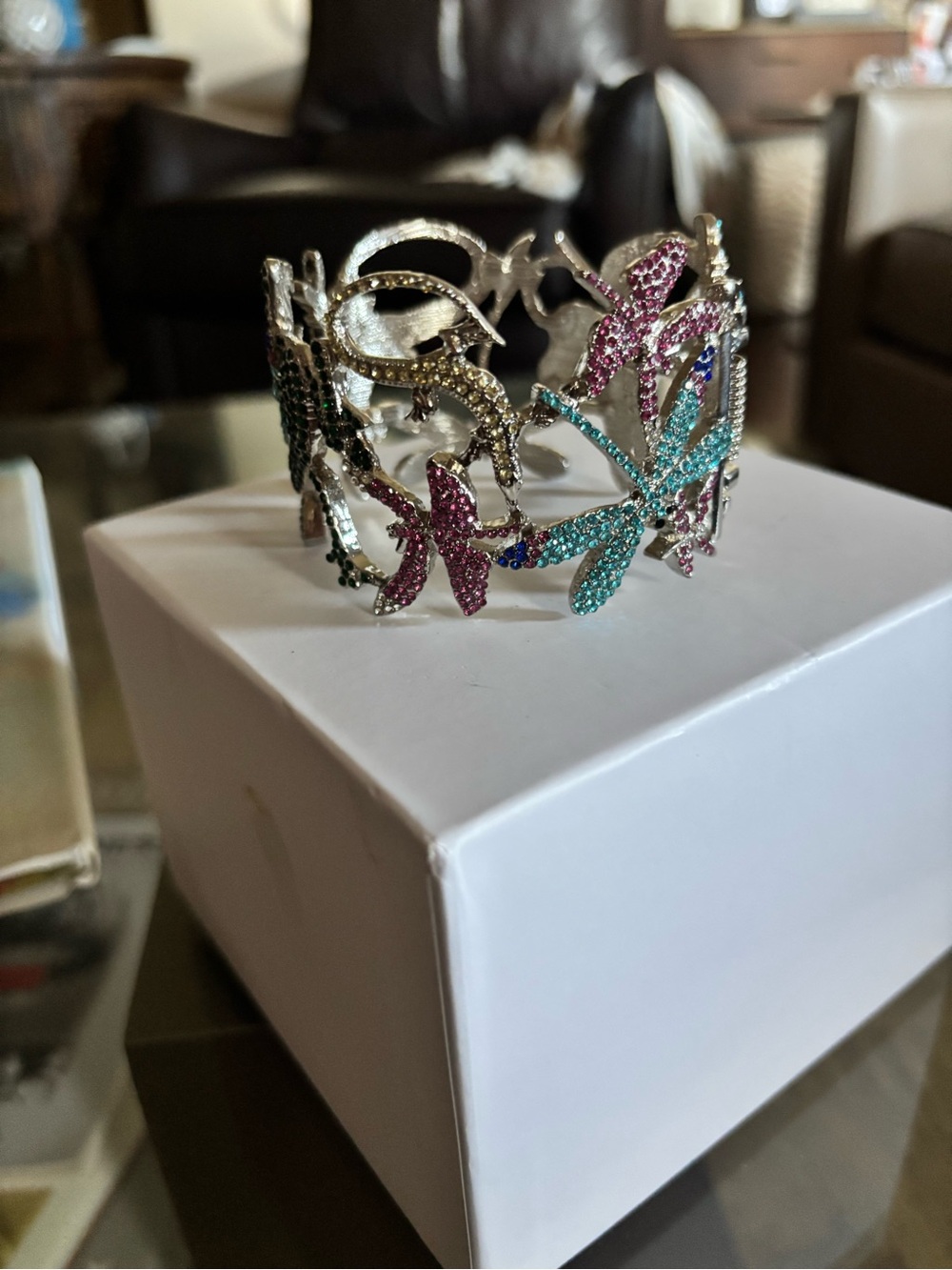 Sassy Jones Multicolor Crystal Dragonfly Cuff Bracelet